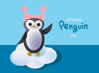 Penguin Awareness Day 3d Flat Cartoon Hand Drawn vector illustration.