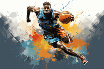 Male basketball player, painting style. Concept of sport, game