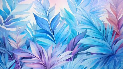 Fototapeta na wymiar Abstract Background of illustrated Tropical Leaves. Exotic Wallpaper in turquoise Colors