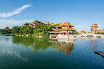 Naklejka premium Chinese Garden Landscape, Palace on Lake