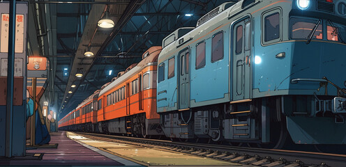 Tracks of Connection: Anime-style Illustration of an Animated Hub, Generative AI