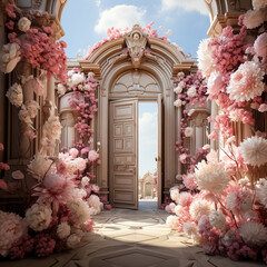 Romantic Gateway: A Grand Room Adorned with a Floral Arch