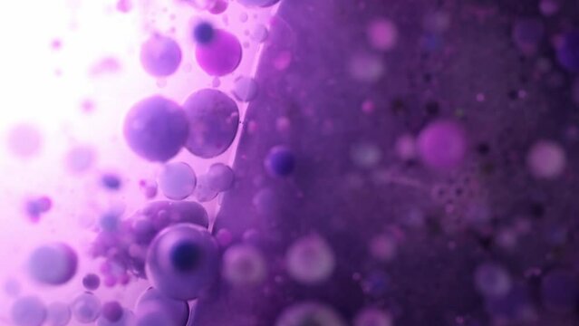 Fantastic Abstract Purple Liquid With Colorful Bubbles Floating And Merging - Artistic Colorful Acrylic Bubbles Floating