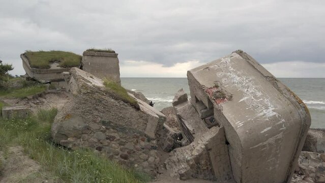 Karosta fortifications at the Baltic Sea, abandoned and destroyed, 4k footage