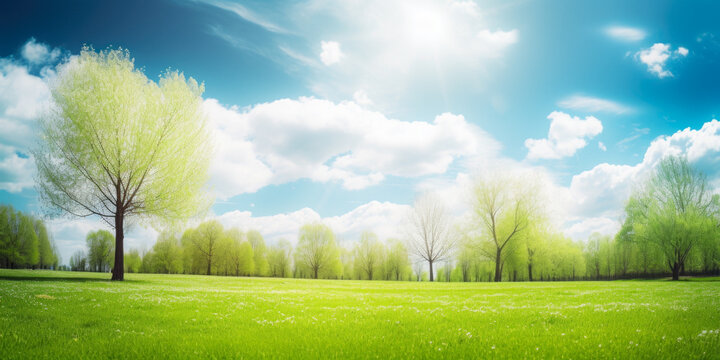Forest Glade With Trees On The Horizon On A Blue Sky Background Created Using Artificial Intelligence