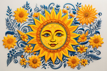 Sun with a smile made of paper in quilling style