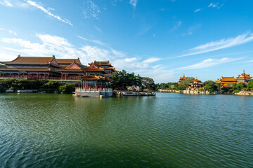 Chinese Garden Landscape, Palace on Lake