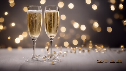 Happy new year 2024, bicchieri di champagne - obrazy, fototapety, plakaty