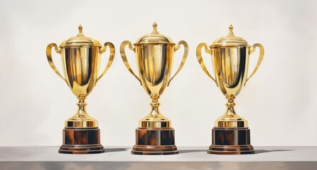 Fototapeta na wymiar Winners' cups stand in a row