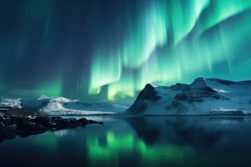 Fototapeta premium Northern Lights cascading over a serene fjord - Nature's Art - AI Generated