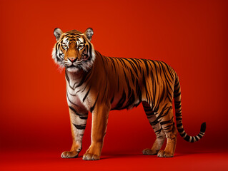 Obraz premium tiger on red background