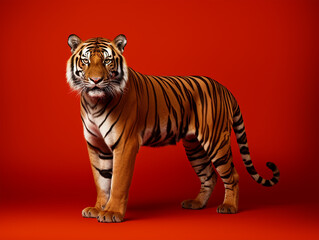 Obraz premium tiger standing on red background