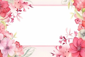Obraz na płótnie Canvas Lovely frame for Mother's Day adorned with watercolor flowers, pink and white rectangular design with empty space. Generative AI