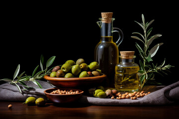 bottle of oil with olives