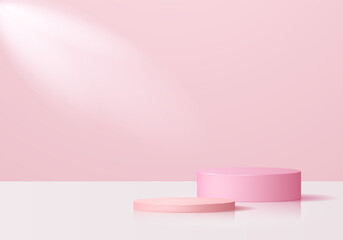 3D realistic pink podium. presentation studio for cosmetic or fashion products.