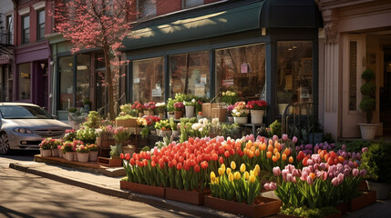 Fototapeta na wymiar tulips in the street