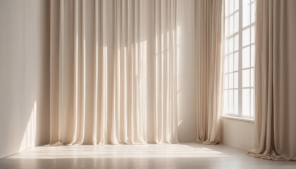 Subtle Sophistication: Light Beige Background with Curtain Shadows