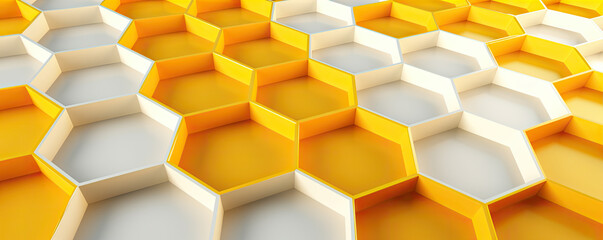 3d hexagon in white yellow colors. Honeycomb Background. Geometric Hexagons print wall.