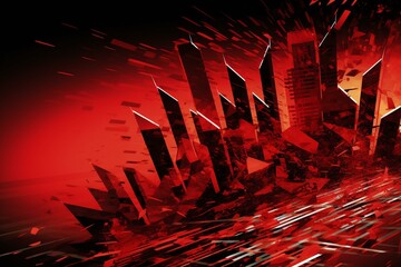 Red abstract finance background with downward arrow depicting a market crash. Generative AI