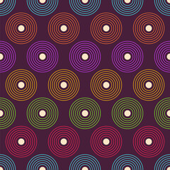 Abstract seamless pattern with color circles. Geometric shapes pattern. Color circles pattern. Repeating circles ornament. Color vector circles background.
