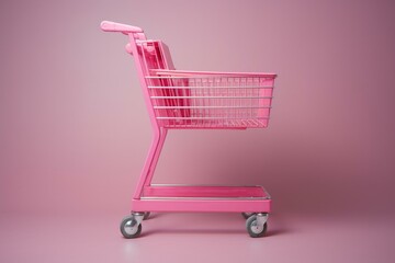 Pedestal with shopping cart in pink. Generative AI