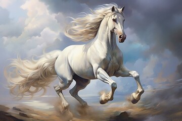 Obraz na płótnie Canvas Artistic depiction of a majestic stallion, perfect for enhancing your interior decor. Generative AI