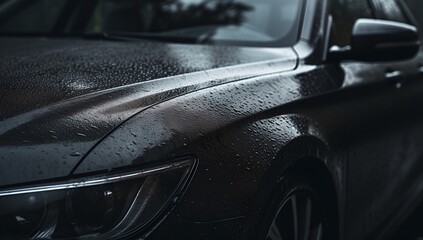 Black car covered in water droplets, generative AI