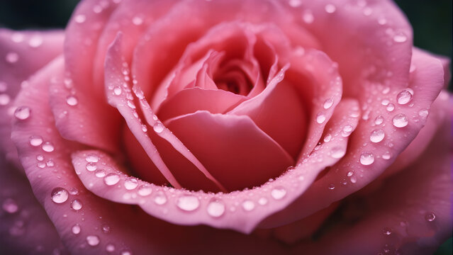 closeup photograph of a Pink Rose with rain water drops on the leaves of flower, beautiful flower wallpaper