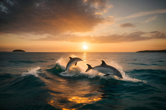 Beautiful sunset view from beach, AI Generated.