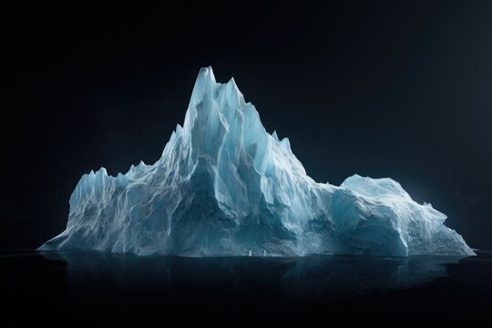 A striking image of a massive iceberg peacefully floating in the water. Perfect for illustrating the beauty and power of nature. Ideal for travel brochures, environmental articles, and climate change 