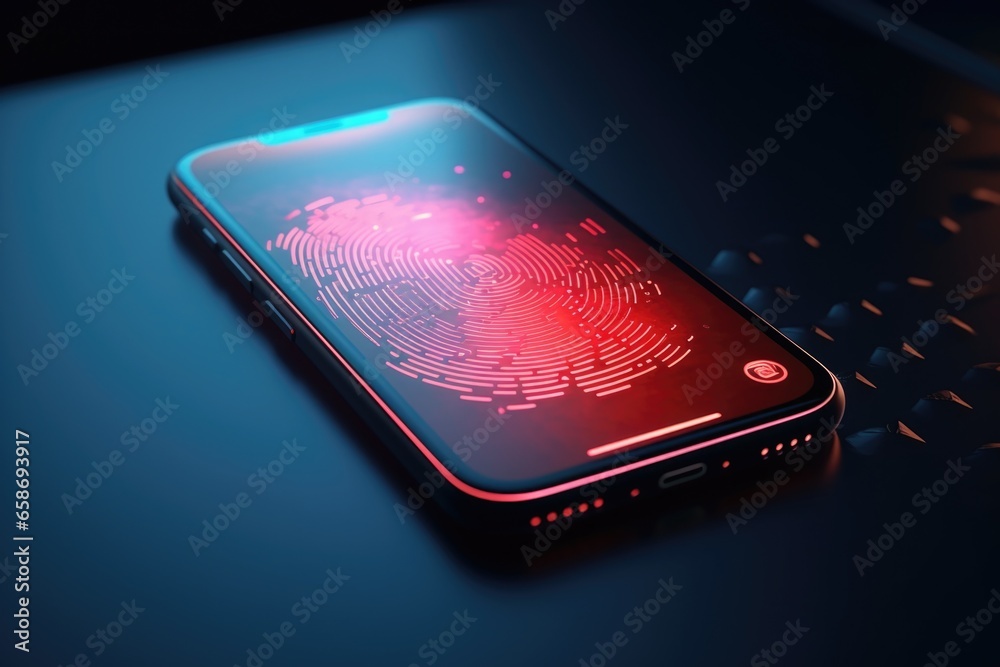 Aufkleber A close-up image of a cell phone with a visible fingerprint on the screen. This picture can be used to illustrate the importance of privacy and security in the digital age.