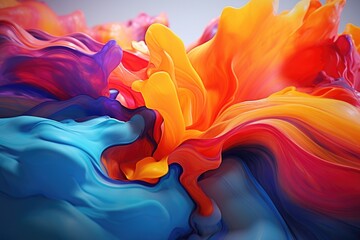 A close-up view of a vibrant and dynamic liquid painting. This abstract artwork features a mix of bold colors and flowing patterns. Perfect for adding a burst of creativity and energy to any space.