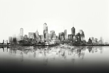 Black and white city skyline view. Generative AI