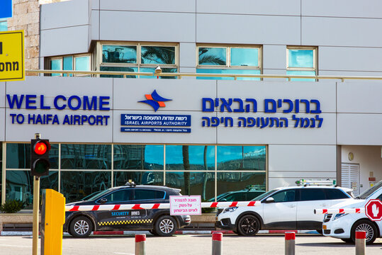Haifa, Israel - 1 30 2023: Haifa airport sign and logo. Support Israel! Save Israel!