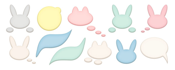 cute colored stickers, clouds, comics, simple shapes for text, information, isolated on white background png