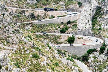 Fototapeta na wymiar Sa Calobra Road in Mallorca is The Snake Road. Located on the island of Mallorca, in Spain, Sa Calobra Road is one of the most scenic drives in the world.