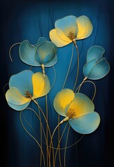 Blue and yellow flowers on a vibrant blue background