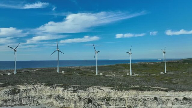 windmill. Windmills built by the sea. Windmills for electric power productio