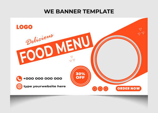 Food menu or restaurant video thumbnail or web banner template design.