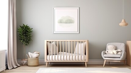 Empty wooden frame for nursery room wall decoration print or photo