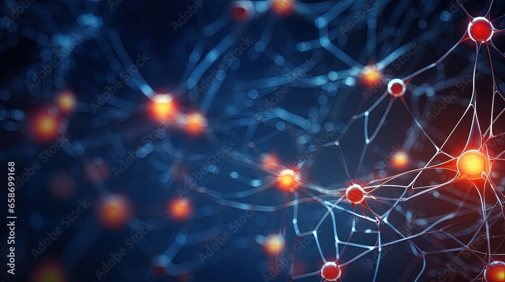 Aufkleber Abstract background of high tech process involving linked cells in the neural network concept