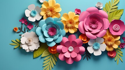 3D illustration of colorful paper flowers perfect for holiday greetings or Easter wallpaper