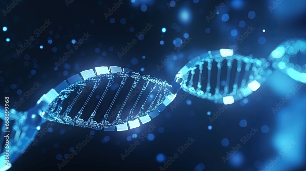 Aufkleber Concept of innovation medicine and technology with 3D rendering of DNA texture in digital blue