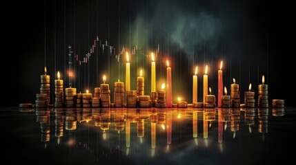 Fototapeta na wymiar Faded candlestick charts signify investment gains in the stock market