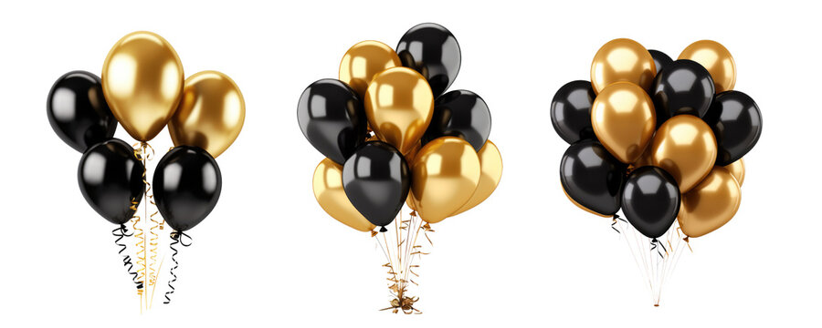 set of golden and black festival bloons in groups isolated transparent png