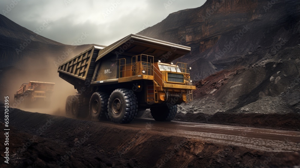 Aufkleber dump truck pictured on open pit coal mine used for transporting coal as mining machinery