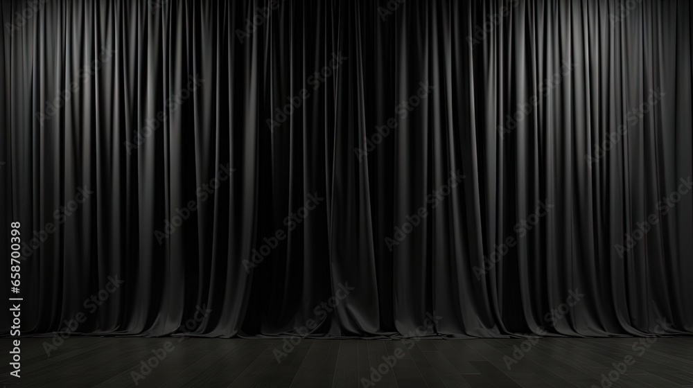 Poster black background with curtains 3d rendered backdrop for press wall or pop up template
