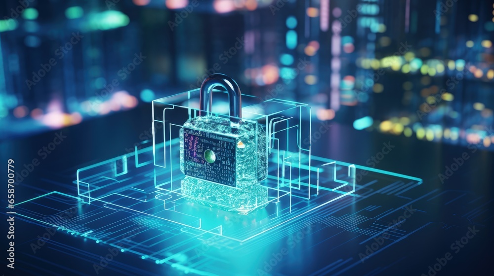Poster Concepts of data protection privacy and internet security Cybersecurity for business and internet projects CGI representation