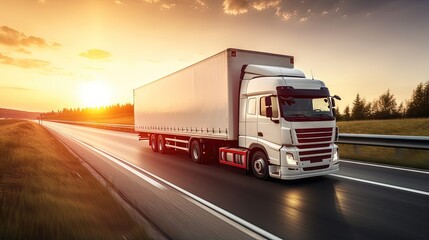 Blurred truck on expressway freight transportation concept - obrazy, fototapety, plakaty