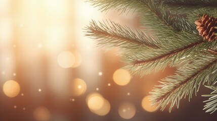 Christmas tree branch with note against blurred lights text space holiday melodies - obrazy, fototapety, plakaty